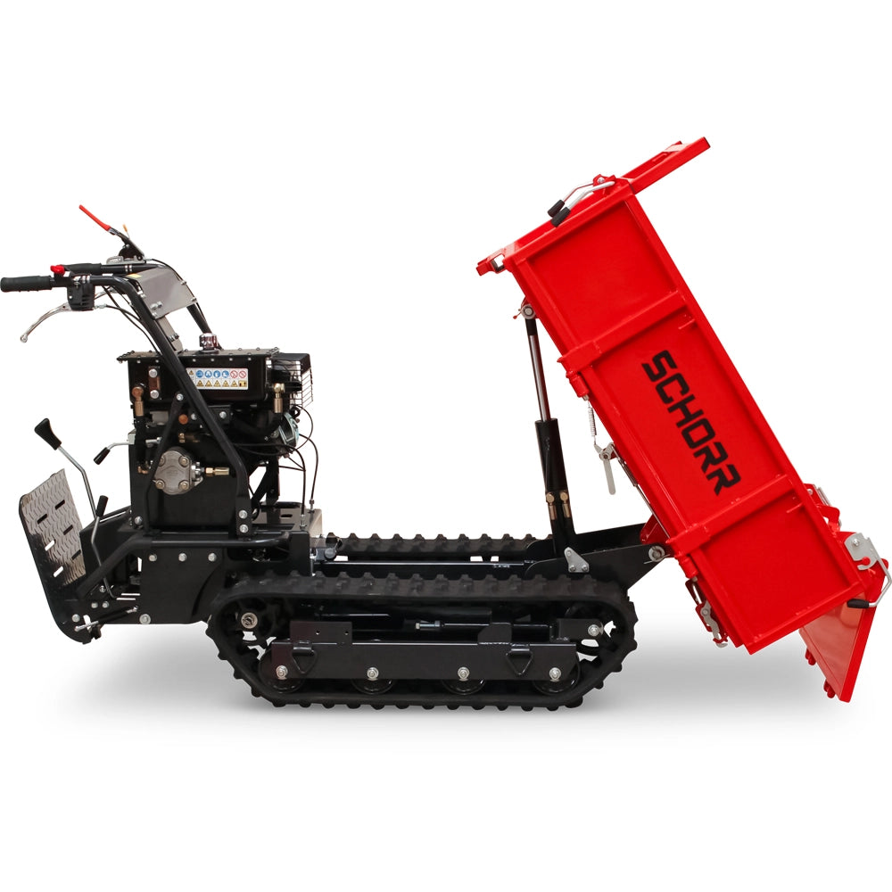 SCHORR Minidumper RR500DHKB2 PRO 500kg Kiste mit Kipphydraulik und Mitfahrplattform 9,2 PS Motor Raupendumper