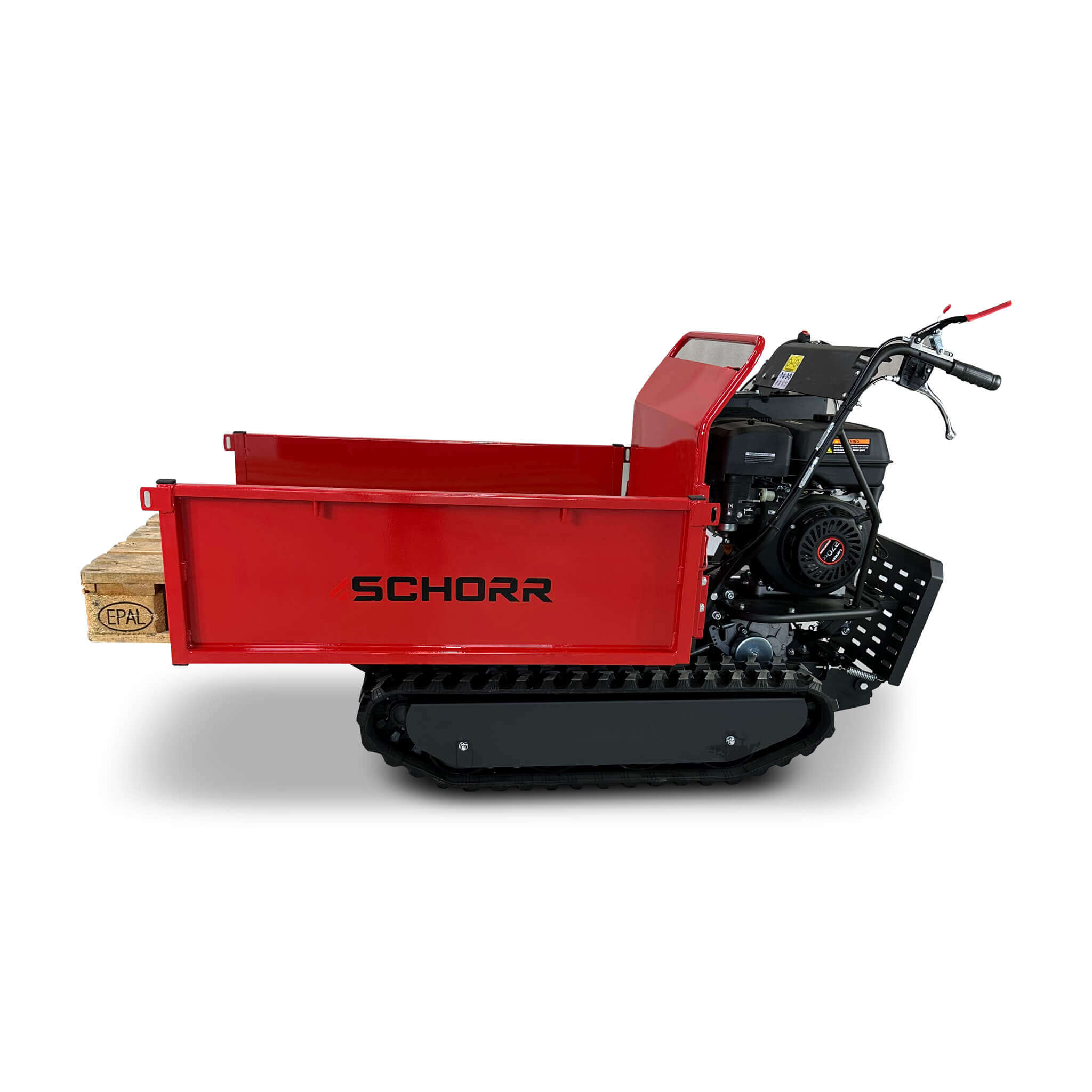 SCHORR Minidumper RR500DHKB 500kg mit Kiste, Kipphydraulik und Mitfahrplattform 9,2 PS Motor Raupendumper