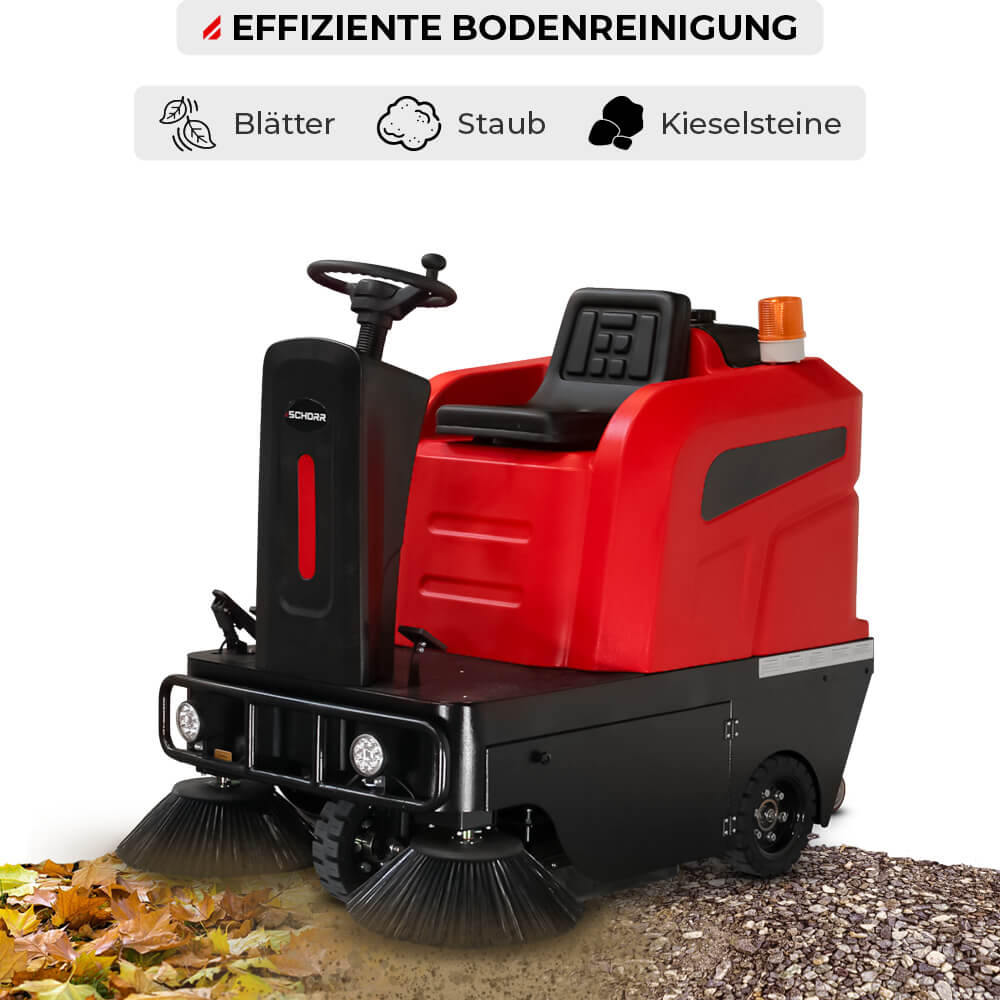 SCHORR Akku Aufsitzkehrmaschine RR80KM 80 Liter Kehrmaschine 1250mm Kehrbreite