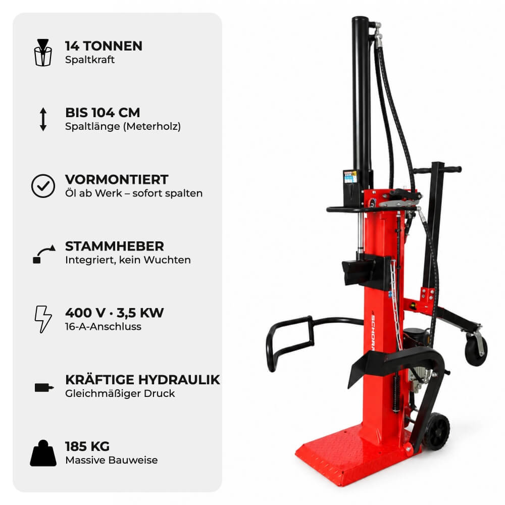 SCHORR Holzspalter 14t HS-14E PRO Elektro 400V Spalter stehend inkl. Stammheber