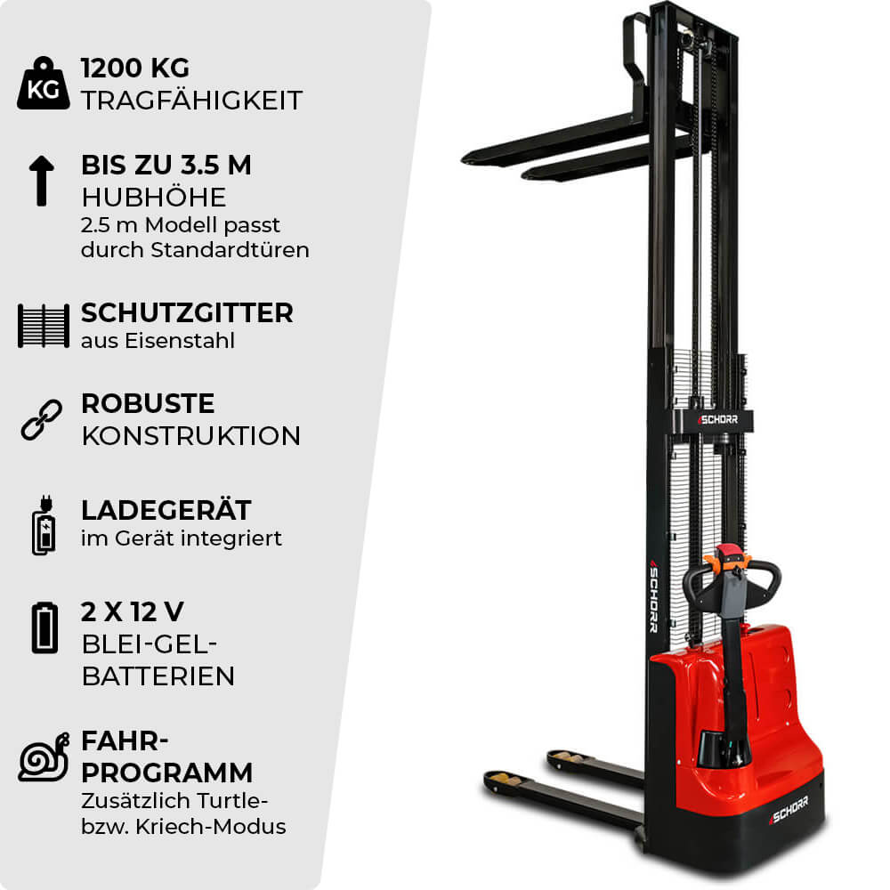 SCHORR Elektro Hochhubwagen 1200KG (2,5m - 3,5m Hubhöhe)