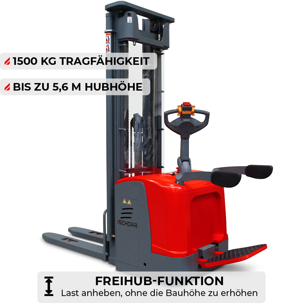 SCHORR Elektro Hochhubwagen Ultra 1500KG Freihub (5m - 5,6m Hubhöhe)