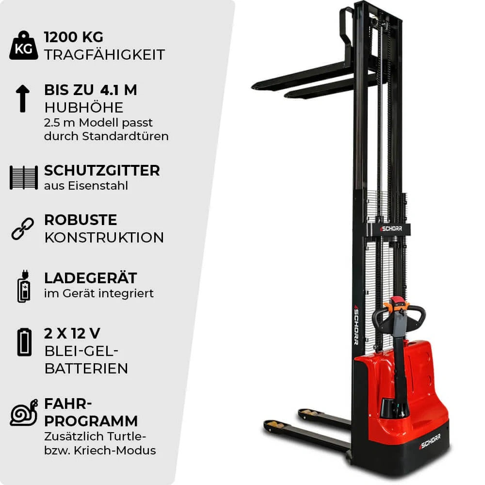 SCHORR Elektro Hochhubwagen 1200KG (2,5m - 4,1m Hubhöhe)