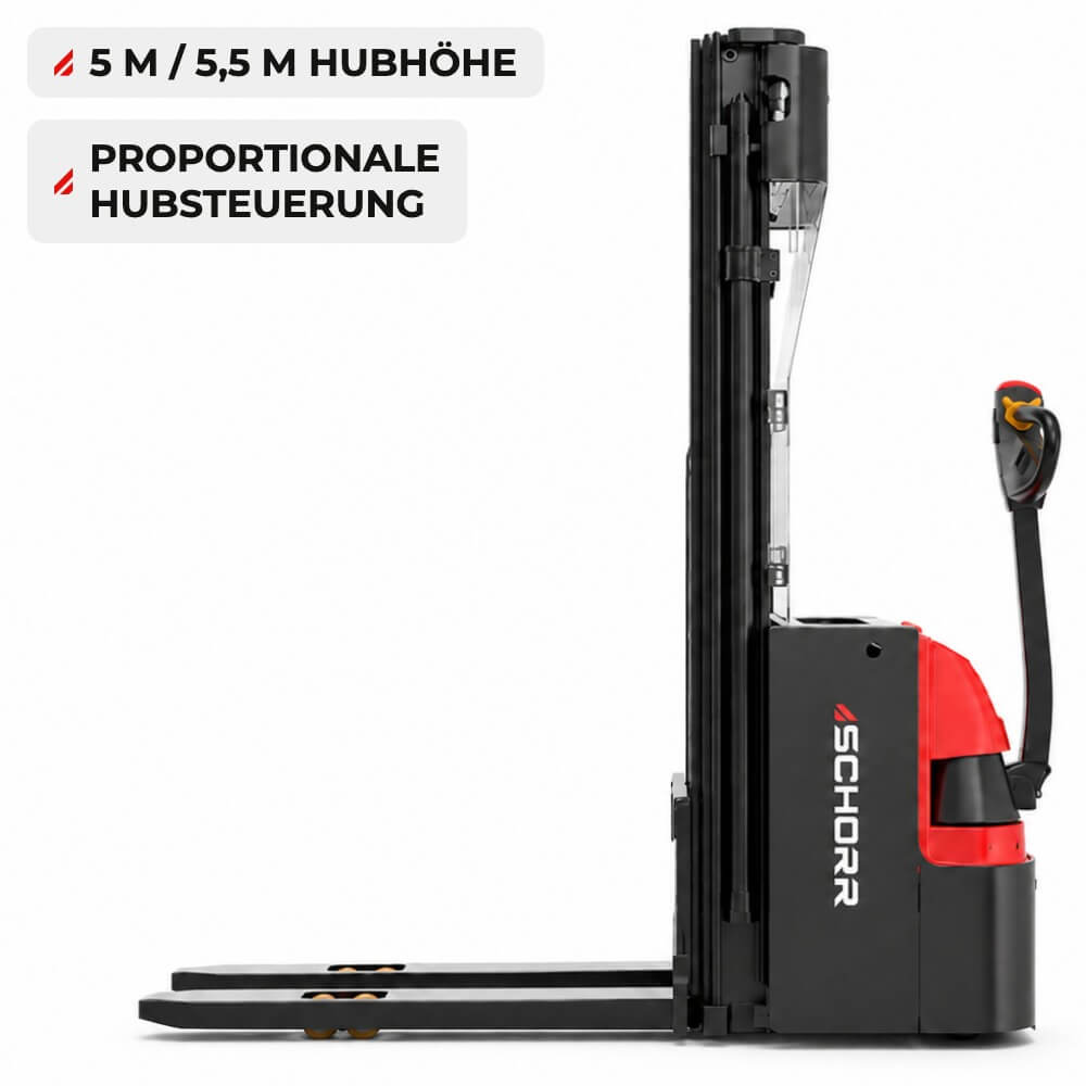 SCHORR Elektro Hochhubwagen Ultra 1600KG Freihub Lithium (5m - 5,5m Hubhöhe)