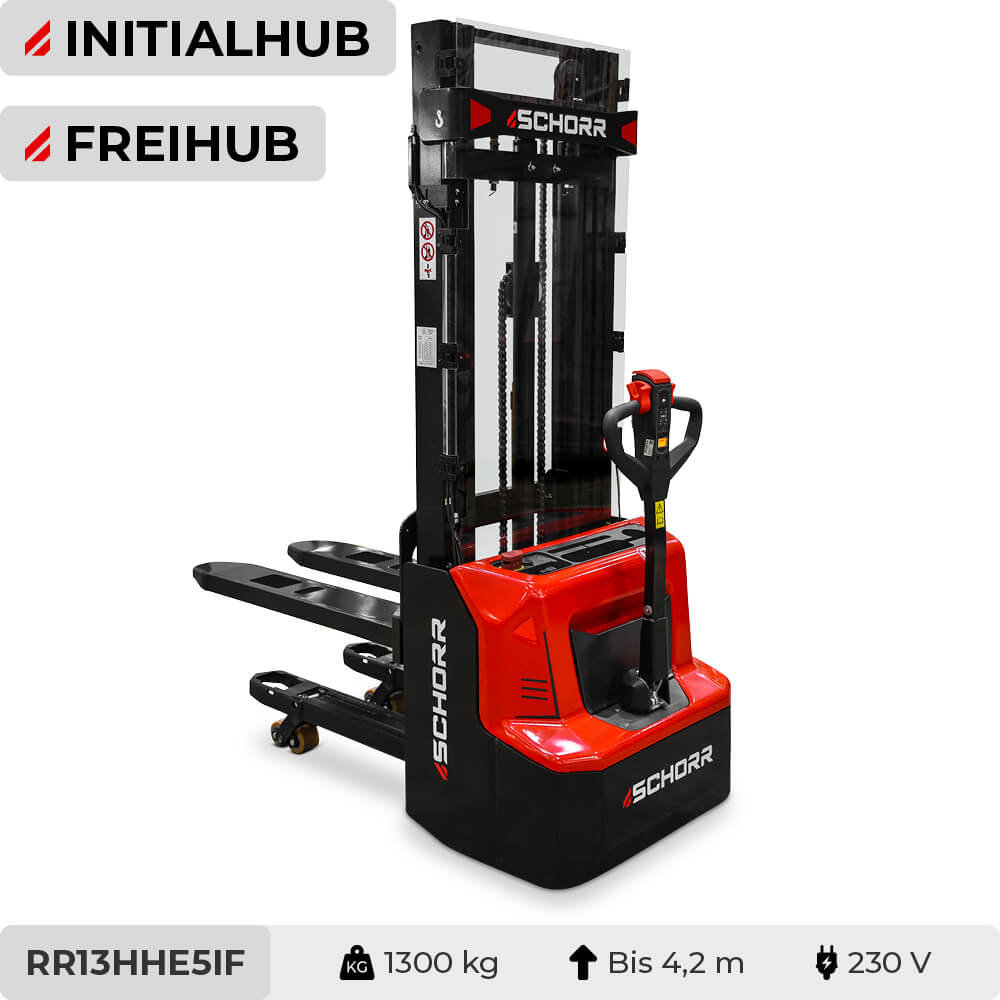 SCHORR Elektro Hochhubwagen PRO+ mit Initialhub & Freihub 1300KG (2,9m - 4,2m Hubhöhe)