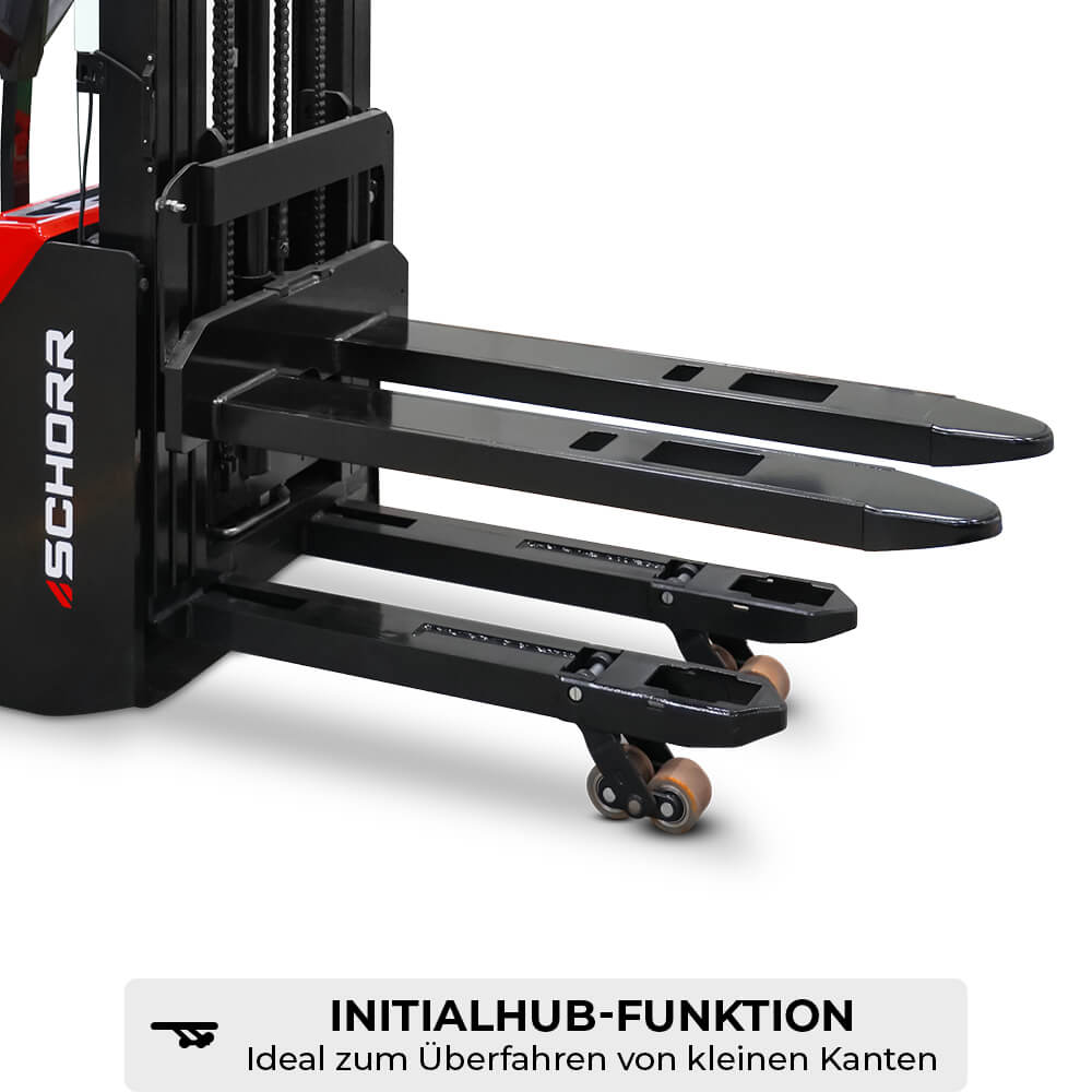 SCHORR Elektro Hochhubwagen PRO+ mit Initialhub & Freihub 1300KG (2,9m - 4,2m Hubhöhe)