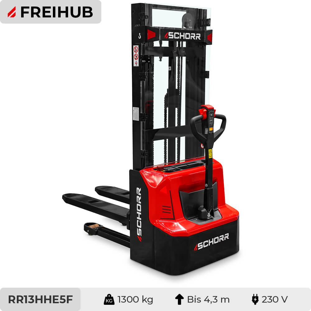 SCHORR Elektro Hochhubwagen PRO+ mit Freihub 1300KG (2,9m - 4,3m Hubhöhe)