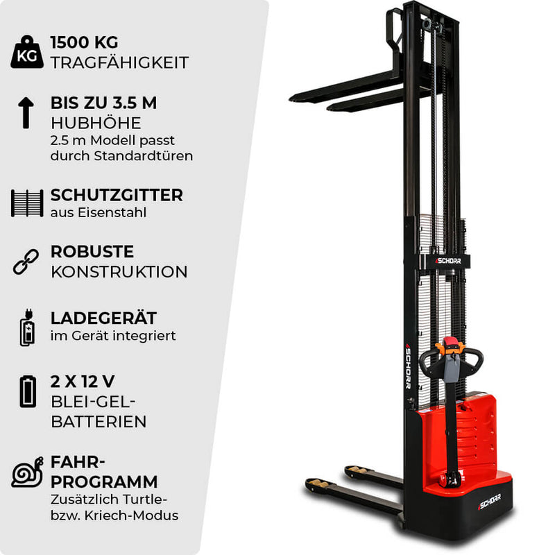 SCHORR Elektro Hochhubwagen 1500KG Hubhöhe (2,5 bis 3,5m Hubhöhe)