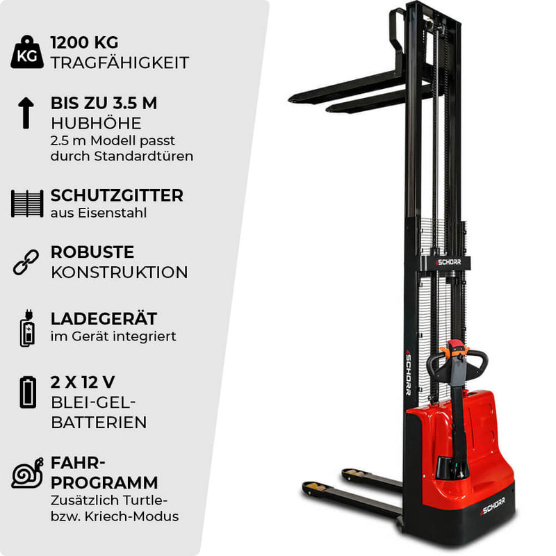 SCHORR Elektro Hochhubwagen 1200KG (2,5m - 3,5m Hubhöhe)