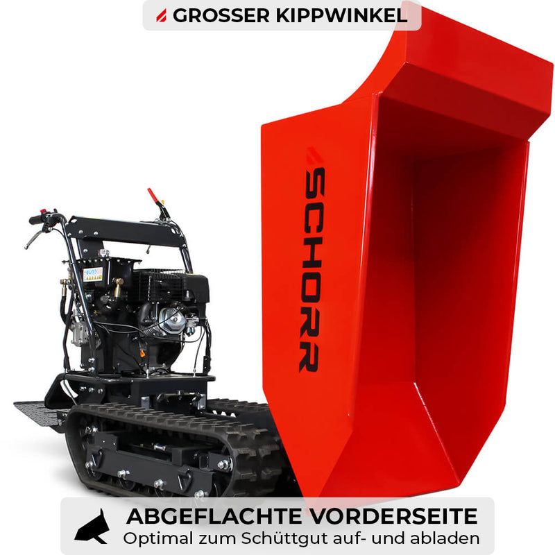 SCHORR Minidumper RR500DHKA2 PRO 500kg Mulde mit Kipphydraulik und Mitfahrplattform 9,2 PS Motor Raupendumper