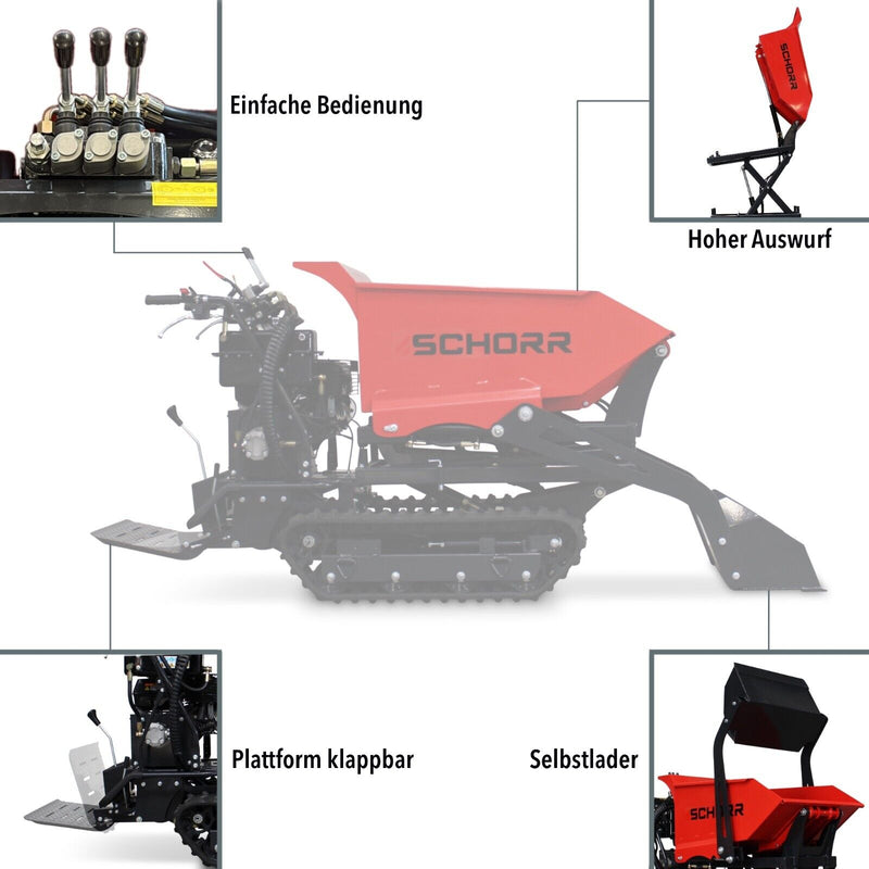 SCHORR Minidumper RR500DHKASH PRO [Selbstlader+Hochkipper] 500kg Raupendumper Mulde Hochkipper Schaufeldumper