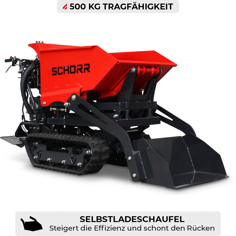 SCHORR Minidumper RR500DHKASH PRO [Selbstlader+Hochkipper] 500kg Raupendumper Mulde Hochkipper Schaufeldumper