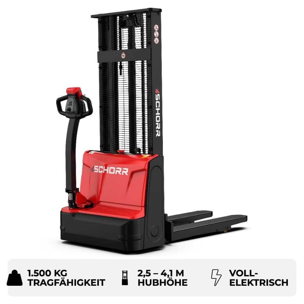 SCHORR Elektro Hochhubwagen PRO 1500KG (2,5m - 4,1m Hubhöhe)