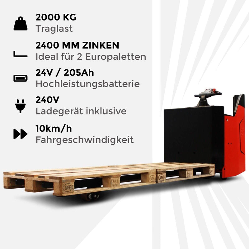 SCHORR Elektro Niederhubwagen RR20SL240E PRO 2000KG Schnellläufer 2400mm Lithium Mitfahrerplattform