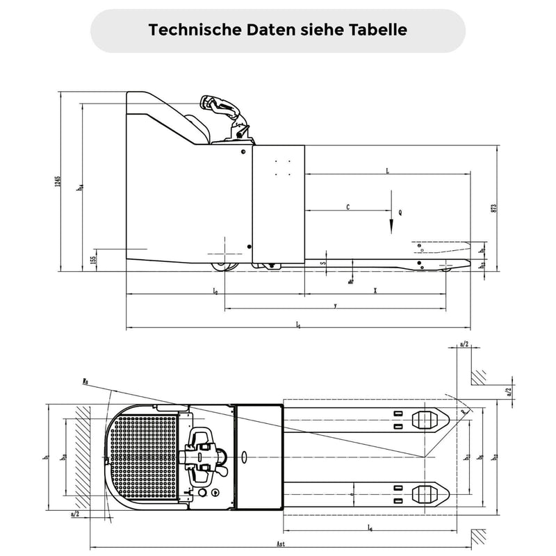 SCHORR Elektro Niederhubwagen RR20SL240E PRO 2000KG Schnellläufer 2400mm Lithium Mitfahrerplattform