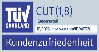 TÜV Saarland Siegel Kundenzufriedenheit: Kundenurteil GUT (1,8), 10/2026